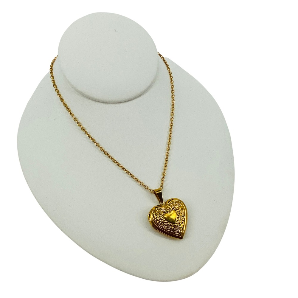 18KGP Heart Locket Necklace Womens OS Gold Engraved Filigree